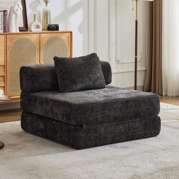 English Elm Compression Convertible Floor Sofa Bed - Versatile Modular Seating & Sleeping Solution In Black W3723P345653