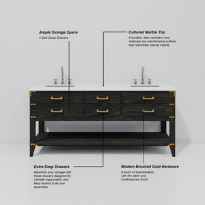 English Elm Black Oak Double Bath Vanity Set With Cultured Marble Top, Soft-Close Drawers & 34" Mirrors Included B2731S02166