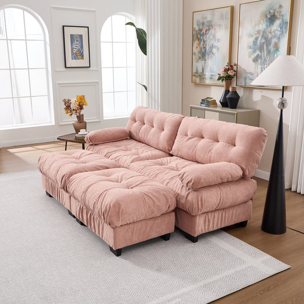 English Elm U Shaped Modular Sectional Sofa Flannelette Cloud Couch Deep Seat Plush Living Room Pink W2120S00028