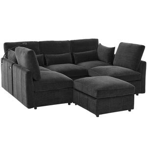English Elm Modern Sectional Sofa: Versatile U-Shaped Couch With Usb Ports, Movable Ottoman & Lumbar Pillows N719S002050B