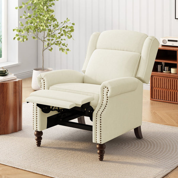 English Elm Christopher Knight Home® - 29.75" Push Back Recliner Chair with Wingback Design, Gourd Wooden Legs, Polyester Upholstery, Cozy Comfort Beige N763P201072A