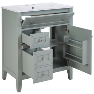 English Elm Solid Wood Bathroom Vanity Gray with Ceramic Undermount Sink, Triple Smart Storage, 70kg Load, Silent Slides W2896P318465