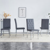 English Elm 4 Piece Set Of Gray Armless Dining Chairs Brings A Touch Of Elegance and Mystery To The Dining Area With Its Deep Gray Tone,The Grid and Buckle Design Of The Back Add A Vintage Yet Fashionable Touch