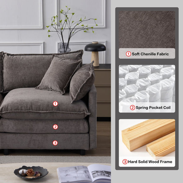 English Elm 105" L-shaped Chenille Sectional with Ottoman Pocket Spring Living Room Sofa Grey W1097S00228