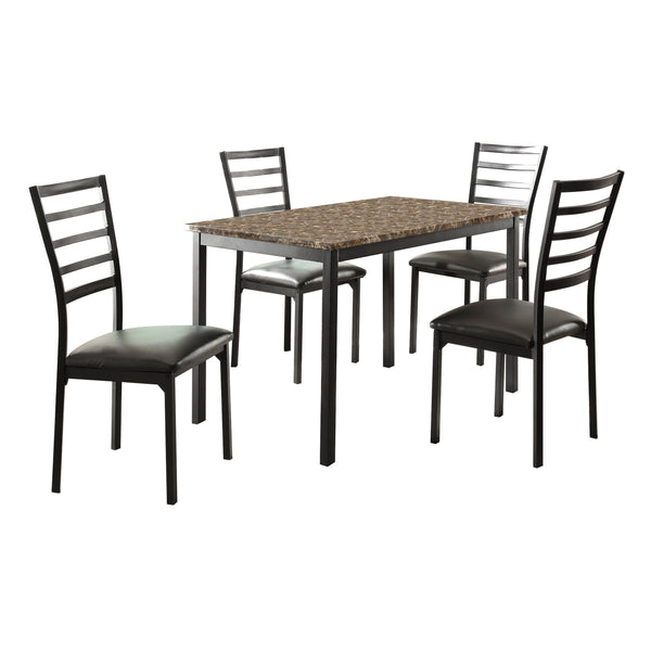 English Elm Small Space Dining Flannery 5pc Faux Marble Table & 4 Black Ladder-Back Chairs Metal Frame Set B011S01531