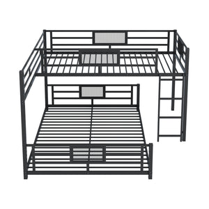 English Elm L-shaped Metal Twin over Full Bunk Bed with Durable Steel Frame, Space-Saving Design and Kid-Friendly Safety Features Black N709P196510B