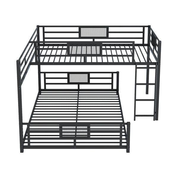 English Elm L-shaped Metal Twin over Full Bunk Bed with Durable Steel Frame, Space-Saving Design and Kid-Friendly Safety Features Black N709P196510B