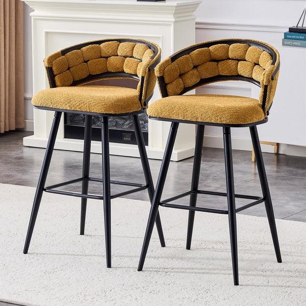 English Elm Set of 2 Chenille Upholstered Counter Stools with Iron Legs for Kitchen Islands Black,Yellow W3875P370852
