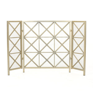 English Elm Christopher Knight Home® - FIRE Margaret 3-Panel Iron Fireplace Screen – Rose Gold/Black/Gold X-Pattern, Spark & Soot Shielding 61131.00