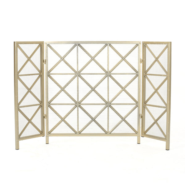 English Elm Christopher Knight Home® - FIRE Margaret 3-Panel Iron Fireplace Screen – Rose Gold/Black/Gold X-Pattern, Spark & Soot Shielding 61131.00