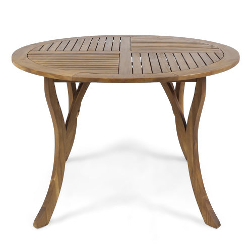 English Elm 47.25" Solid Acacia Round Outdoor Dining Table Slatted Teak Finish Seats Four N770P396234T