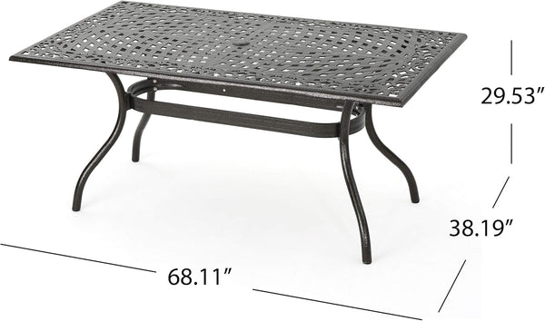 English Elm Christopher Knight Home® - Ravenna Bronze 6-Person Cast Aluminum Patio Dining Set with Floral Lattice Table, Rust-Resistant 54589.00BZE-6_57704.00