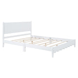 English Elm Queen Size Wood Platform Bed Frame, Retro Style Bed With Rectangular Headboard,No Need Box Spring,White