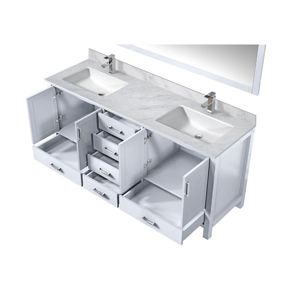 English Elm White Double Bath Vanity Set With Carrara Marble Top, Chrome Faucet, And Large 28-Inch Mirror B2731S00998-GIGA