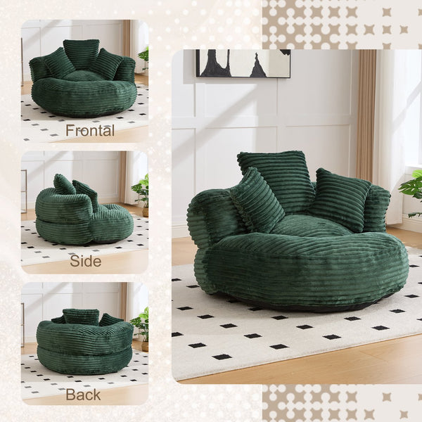English Elm Bean Bag Sofa Oversized Corduroy Floor Lounge Chair with Armrests Pillows Foam Fill Emerald W395P426813