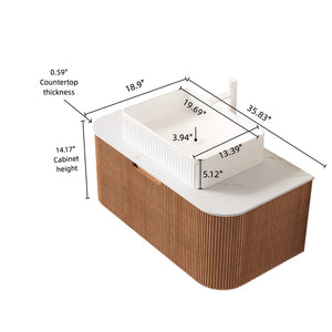 English Elm Dina Floating Bathroom Vanity Sintered Stone Top Glass Basin Striped Plywood Cabinet W2615S00161