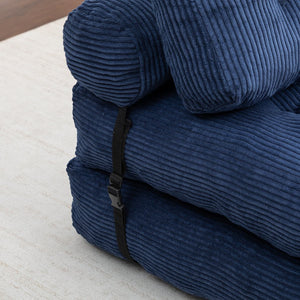 English Elm Folding Floor Sofa Bed Convertible Sleeper Chair with Shredded Foam Corded Fabric Dark Blue W2200P442795