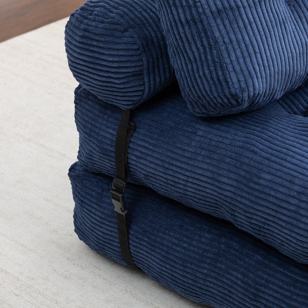 English Elm Folding Floor Sofa Bed Convertible Sleeper Chair with Shredded Foam Corded Fabric Dark Blue W2200P442795