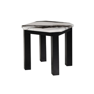 English Elm Jasper Faux Panda Marble Coffee Table with Solid Wood Base, Clipped Corners & Contemporary Flair Black+Ivory 29 L x 29 W x 6.5 H B201P296302