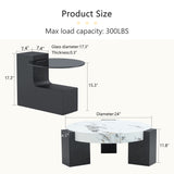 English Elm Modern Simple Double-Layer Round Coffee Table - Transparent Gray Glass Top With Black Mdf L-Shaped Legs.The Detachable Design Can Make The Use Of Space More Flexible.