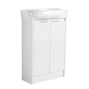 English Elm 23" Freestanding Bathroom Vanity with Ceramic Vessel Sink, Soft-Close Doors, Adjustable Shelf Storage Glossy White W999P206105