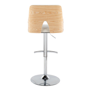 English Elm Contemporary Swivel Adjustable Barstool Set of 2 Slatted Wood Back Upholstered Seat Cream B202S01008