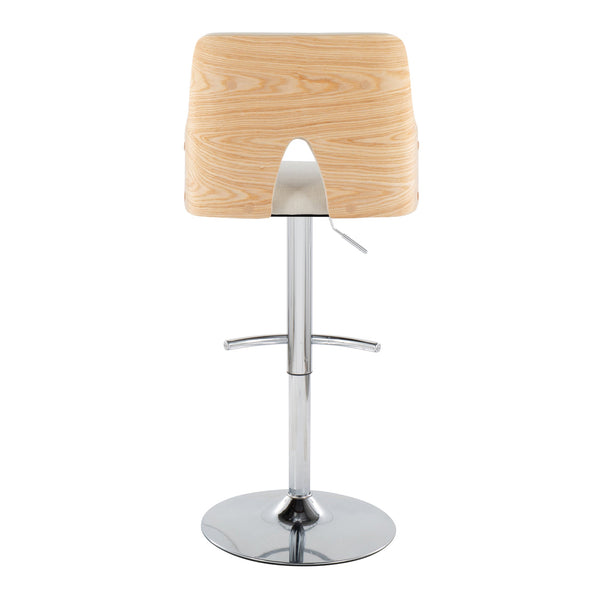 English Elm Contemporary Swivel Adjustable Barstool Set of 2 Slatted Wood Back Upholstered Seat Cream B202S01008