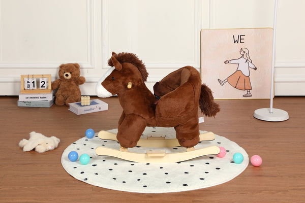 English Elm Kids Plush Rocking Horse Toddler Toy with Sound Box Hand Puppets and Secure Safety Belt W3723P374143