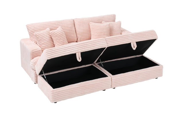 English Elm 88.58" Corduroy Three Seater Sofa with Four Toss Pillows for Modern Living Rooms W3356P312627
