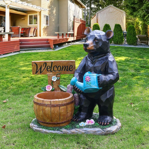 English Elm Outdoor Bear Planter Sculpture Hand Painted Resin Yard Statue for Garden Pathways W5398P455472