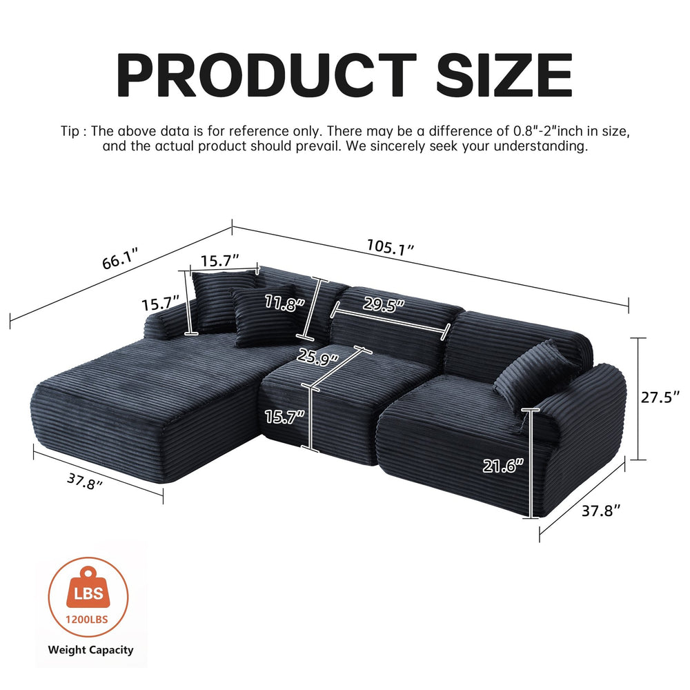 English Elm 105'' Modular Sectional with Washable Woven Cover Convertible L-shape Living Room Sofa W3565S00017