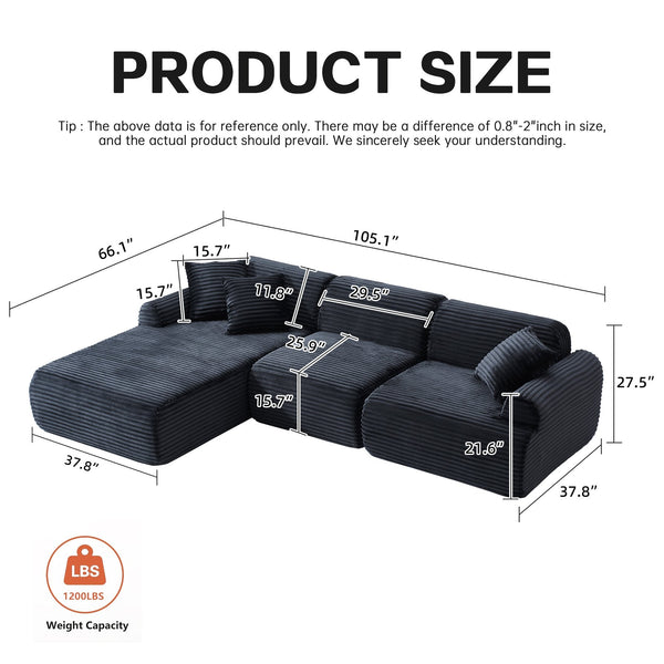 English Elm 105'' Modular Sectional with Washable Woven Cover Convertible L-shape Living Room Sofa W3565S00017