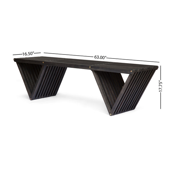 English Elm Metropol Solid Acacia Outdoor Bench with Open Slat Seat and Geometric Hardwood Base N769P371877G