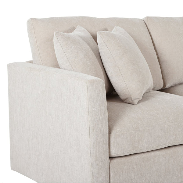 English Elm U_style Chenille Sectional Sofa with Curved Chaise Pine Frame and Three Accent Pillows Beige WY000461AAA