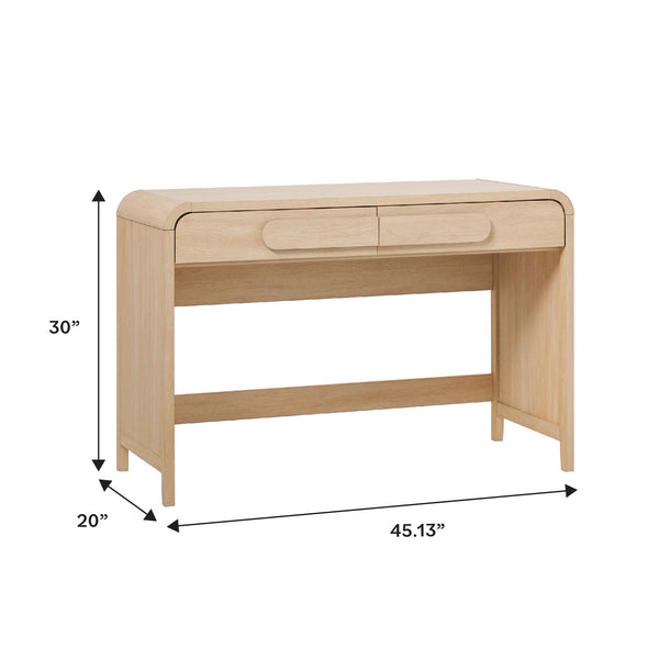 English Elm Walker Edison - Modern Curved Waterfall Desk with Drawers and Rounded Edge Design, Durable MDF Surface, Stylish Statement Pulls Oak 49 L x 24 W x 6.63 H B185P200199