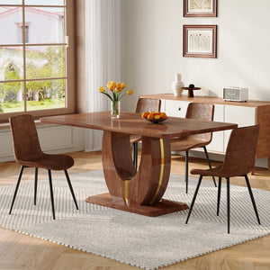 English Elm One 5 Piece Dining Set 63 Inch Table Dark Wood Grain Top with Brown Fabric Chairs W1151S04405