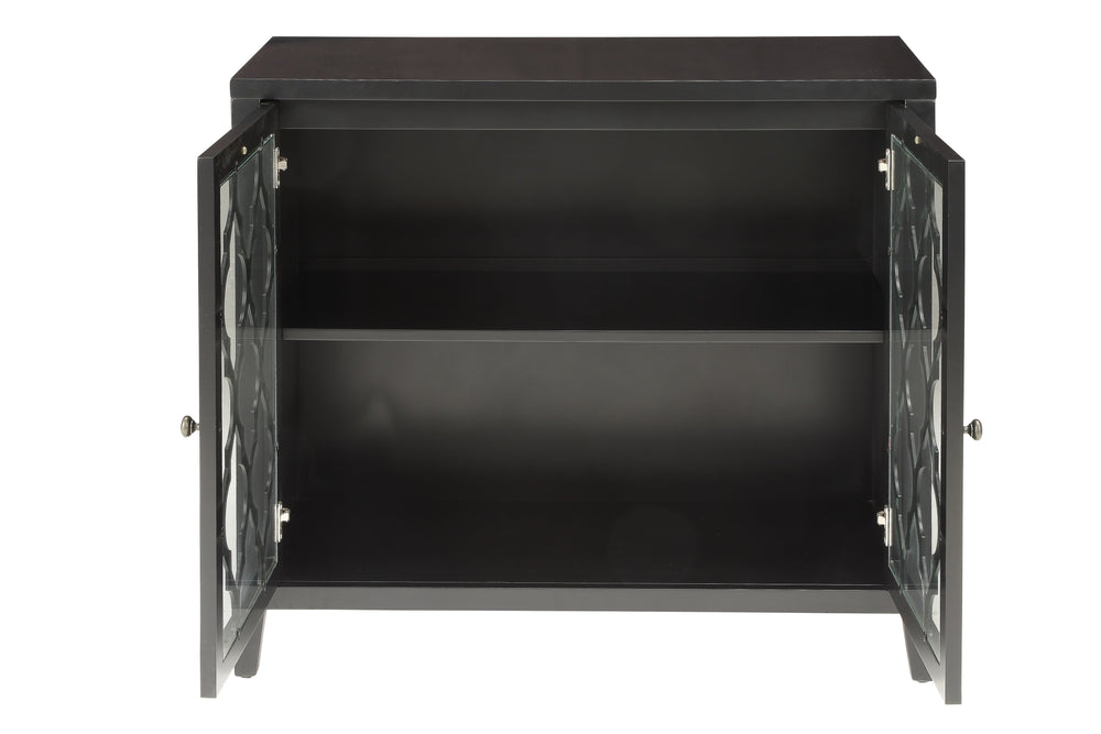 English Elm Ceara Black Finish Console Cabinet with Glass Doors, Tapered Wood Legs, Ample Storage for Entryway Decor B2726P255312