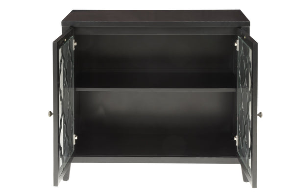 English Elm Ceara Black Finish Console Cabinet with Glass Doors, Tapered Wood Legs, Ample Storage for Entryway Decor B2726P255312
