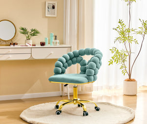 English Elm Modern Velvet Bubble Back Swivel Chair Glam Upholstered Seat for Vanity or Desk Gold,Teal W3875P442947