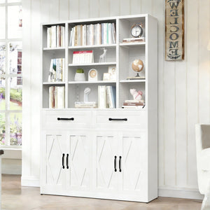 English Elm 71" Tall Metal Bookcase with Open Shelves Drawers and Cabinet Doors for Modern Office T2398S00001