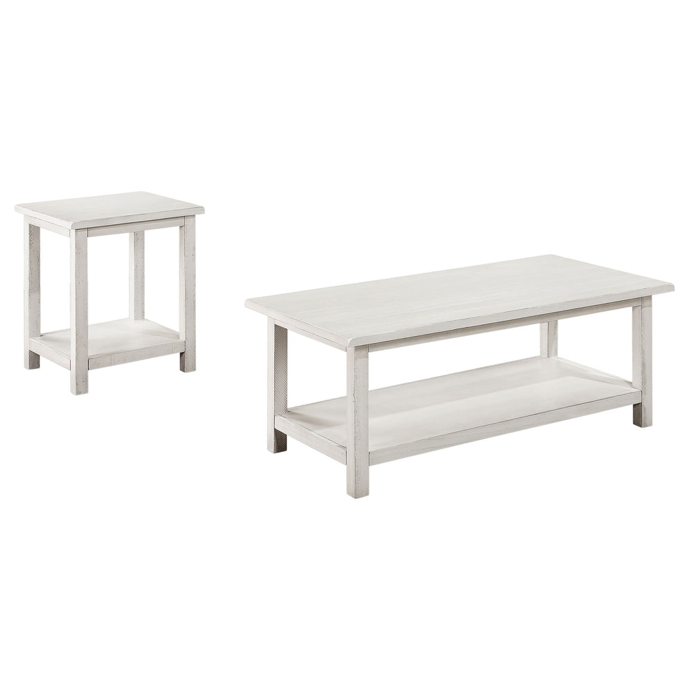 English Elm Castleton Farmhouse Distressed White Coffee and End Table Set with Open Shelving B062S01641