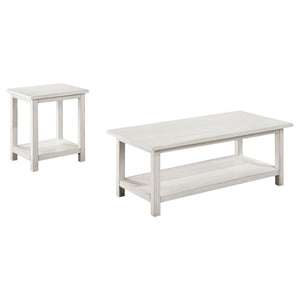 English Elm Castleton Farmhouse Distressed White Coffee and End Table Set with Open Shelving B062S01641