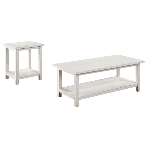 English Elm Castleton Farmhouse Distressed White Coffee and End Table Set with Open Shelving B062S01641