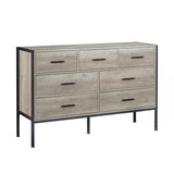 English Elm Wood Dresser With 7 Drawers, Wooden Storage Closet For Bedroom, Solid Clothes Cabinet With Sturdy Steel Frame, 48.58"W×15.75"D×31.22"H, 48 Inch, Rustic Grey