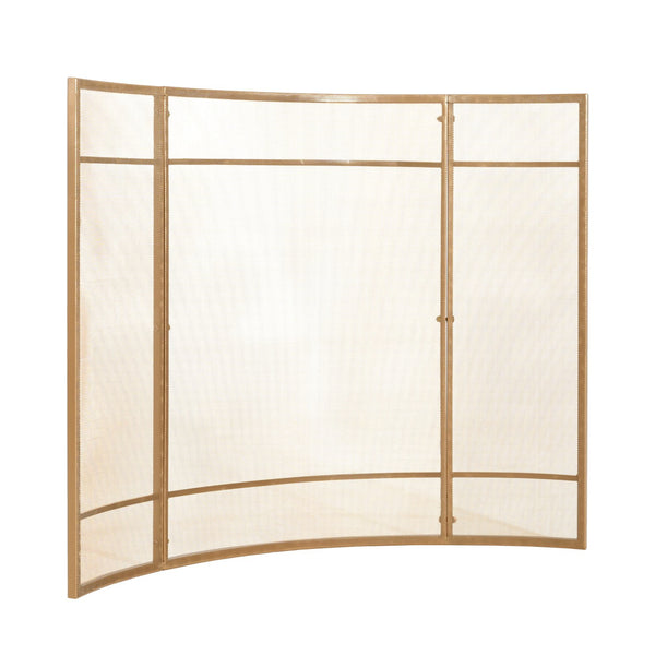 English Elm Regina Curved Iron Fireplace Screen with Welded Grid for Modern Minimalist Interiors Golden N775P386929G