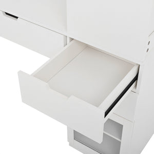 English Elm Versatile Makeup Vanity Desk with Mirror, Built-In Charging Station, 8 Hidden Storage Spaces, White N733S291664K