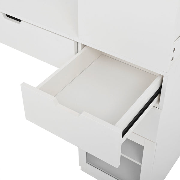 English Elm Versatile Makeup Vanity Desk with Mirror, Built-In Charging Station, 8 Hidden Storage Spaces, White N733S291664K
