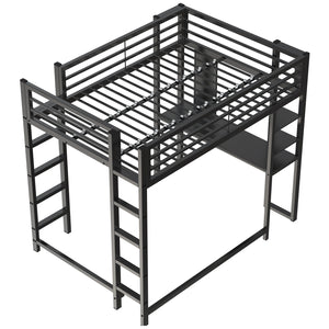 English Elm Loft Bed With Desk And Storage, Full Size Metal Frame For Teens, Stylish Space-Saving Design W2904S00003