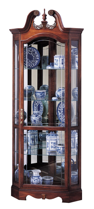 Hekman Furniture 680205 Berkshire Curio Cabinet - Antique Glass Display With Adjustable Shelves & Interior Light Windsor Cherry Berkshire Corner Curio Cabinet 680205