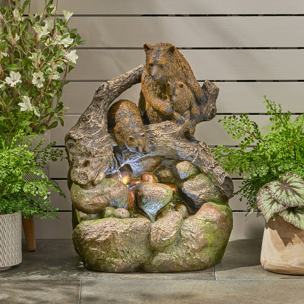 English Elm Christopher Knight Home® - 24.75" CALLAN FOUNTAIN Weather-Resistant Outdoor Floor Fountain with Pump, Underwater Lights & Bear Accents 71777.00LM